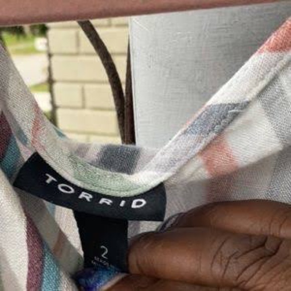 Torrid Multi Striped Woven Dolman Peplum Top - Picture 7 of 9